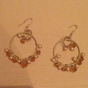 Dangle beaded gold earrings